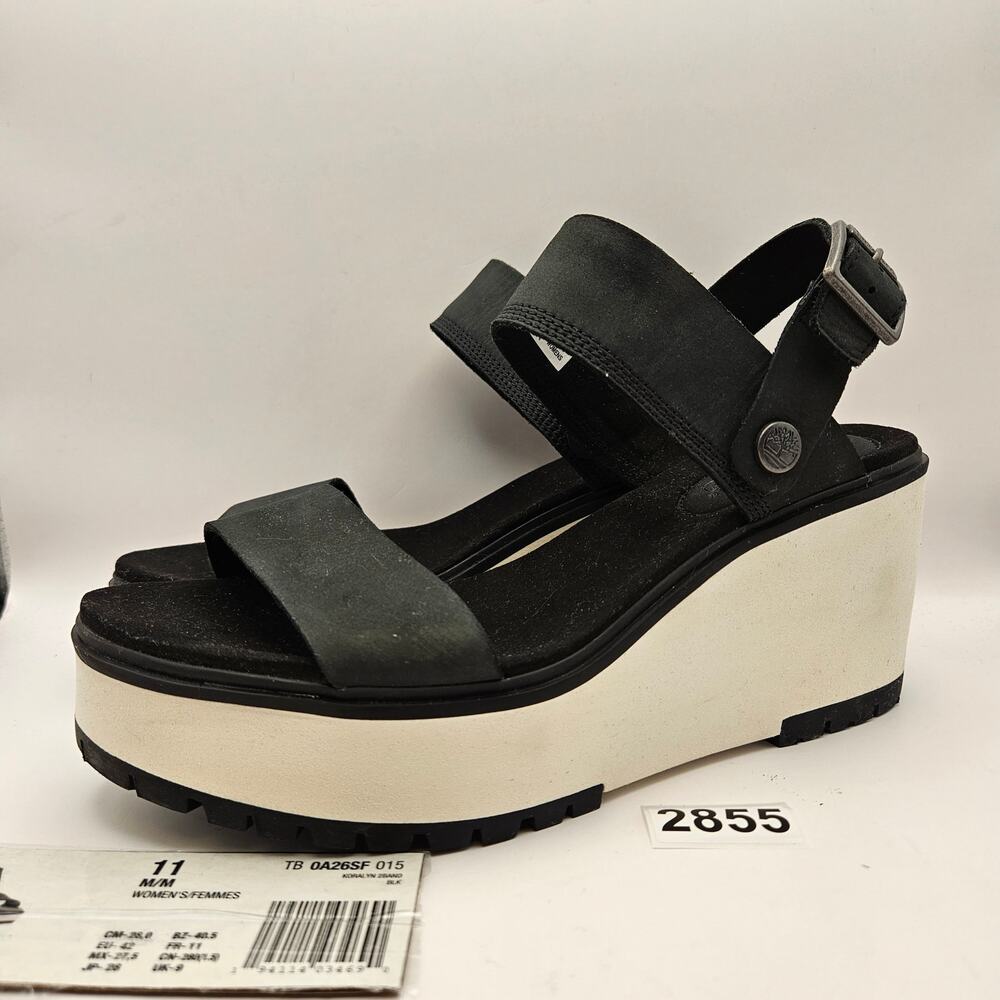 TIMBERLAND WOMEN'S 11 KAROLYN BLACK NUBUCK WEDGE PLATFORM SANDAL NWOB TB0A26SF
